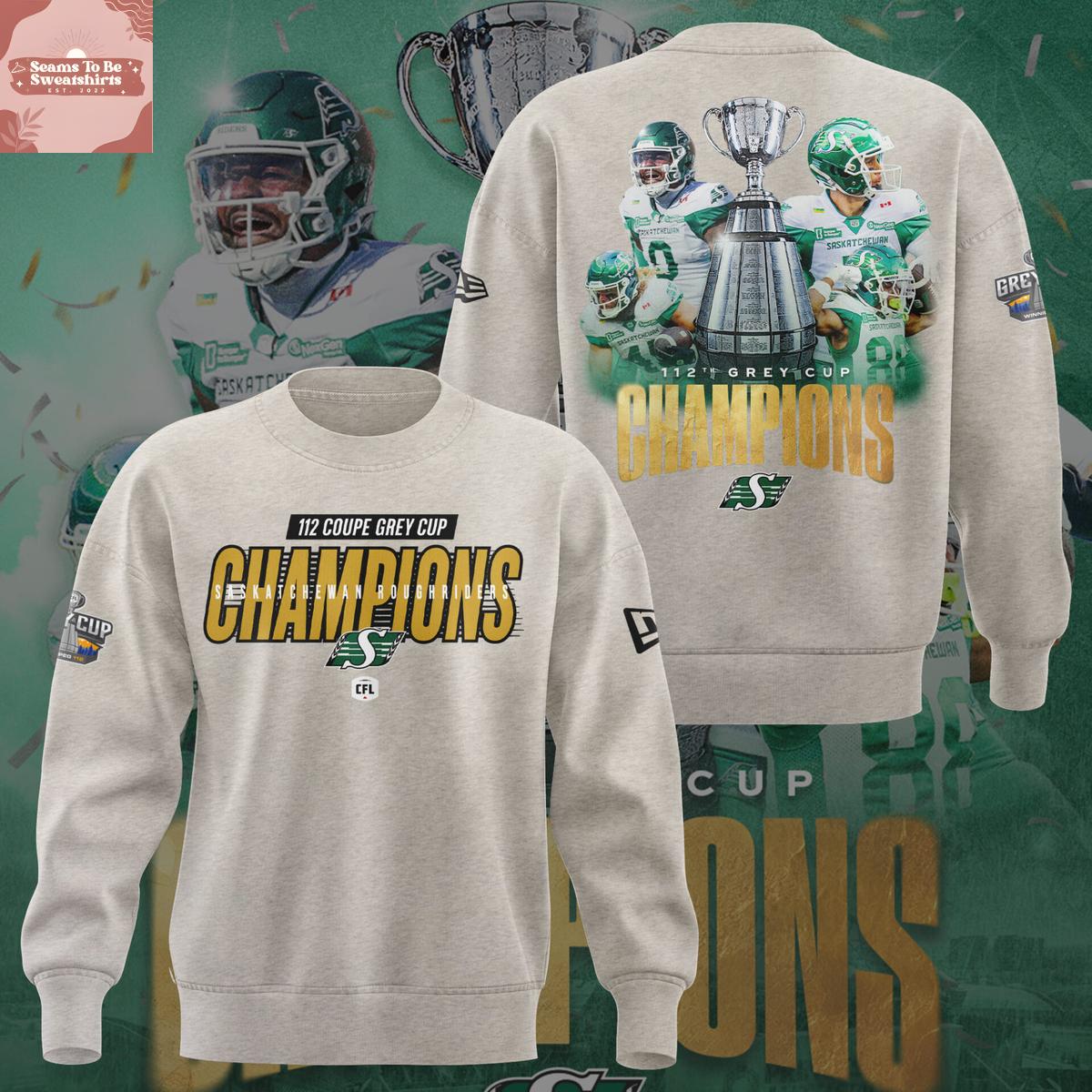 Saskatchewan Roughriders 2025 Grey Cup Champions Beige Hoodie Shirt