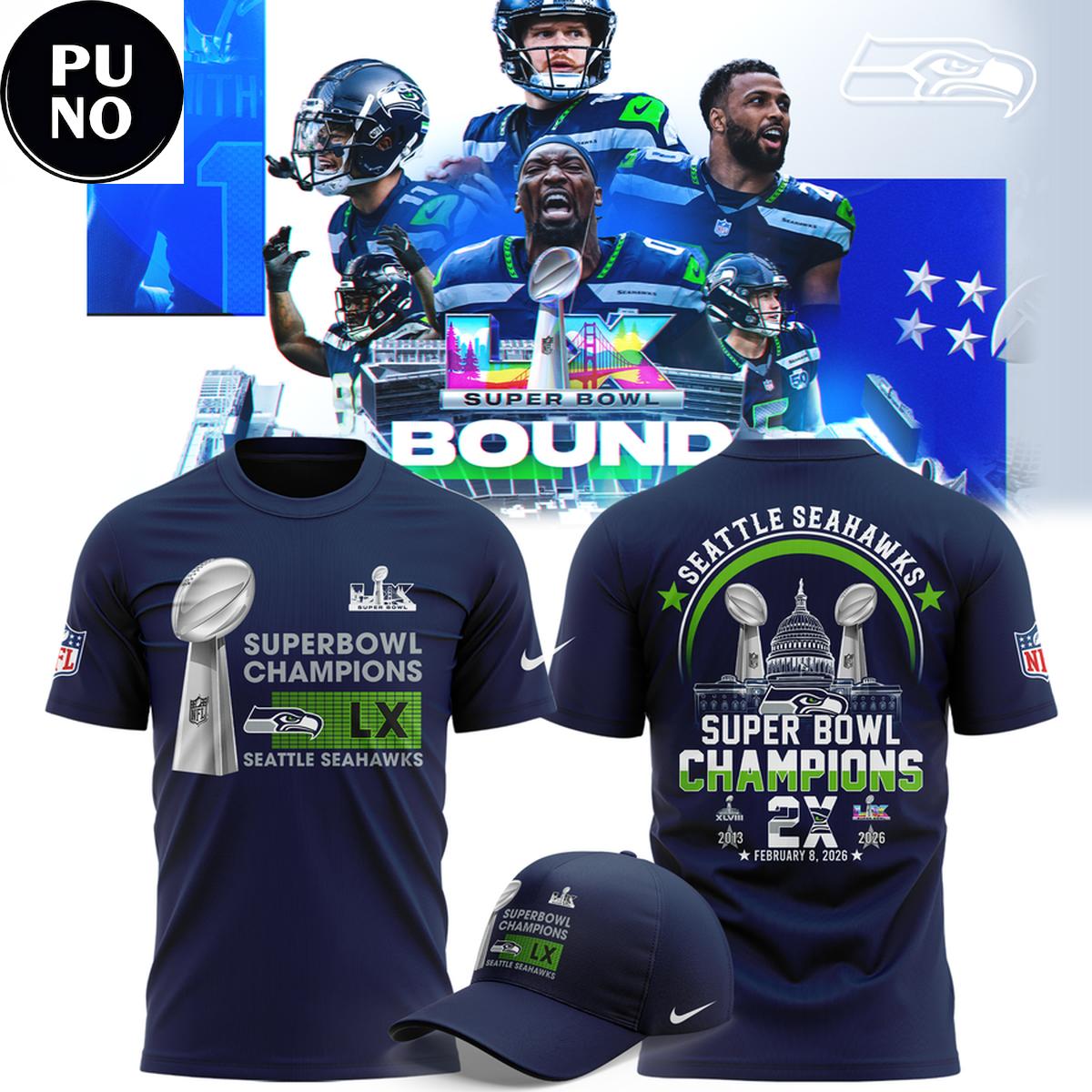 Seattle Seahawks 2x Super Bowl Champions Hoodie T-Shirt