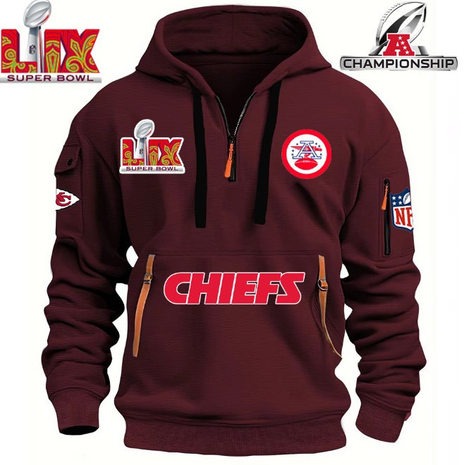 SPECIAL IN 2025 SUPER BOWLLIX- Kansas City Chiefs - HOODIE HALF ZIPPER - QTA405111366