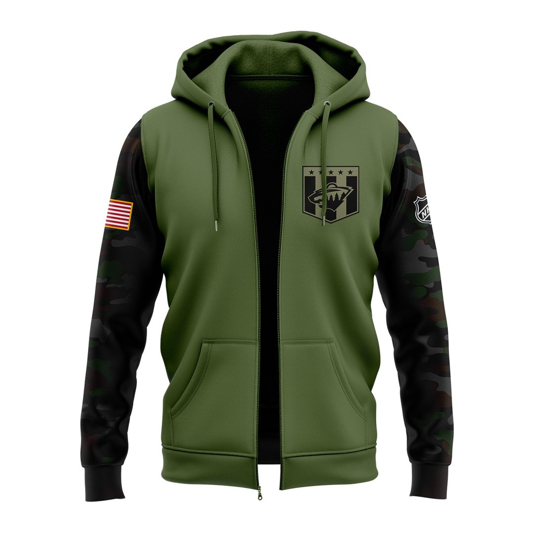 Special Military Apreciation NHL Minnesota Wild Zip Hoodie