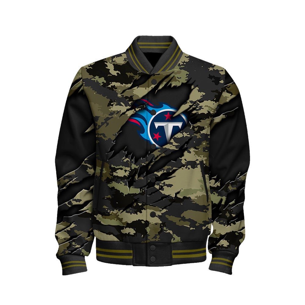 Tennessee Titans 49ers Black Camo Pattern National Football League Varsity Jacket