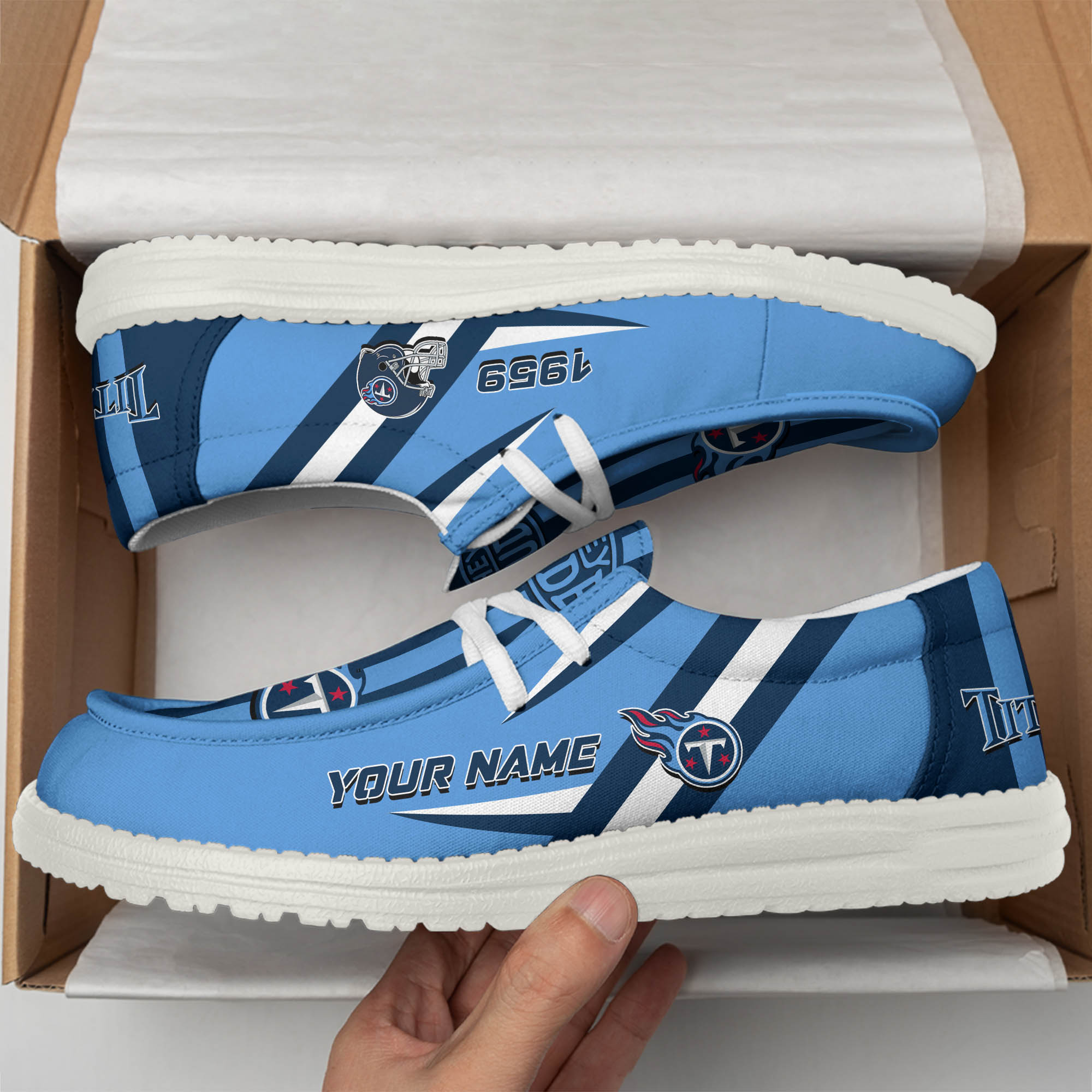 Tennessee Titans Team White Canvas Loafer Shoes Personalized Your Name