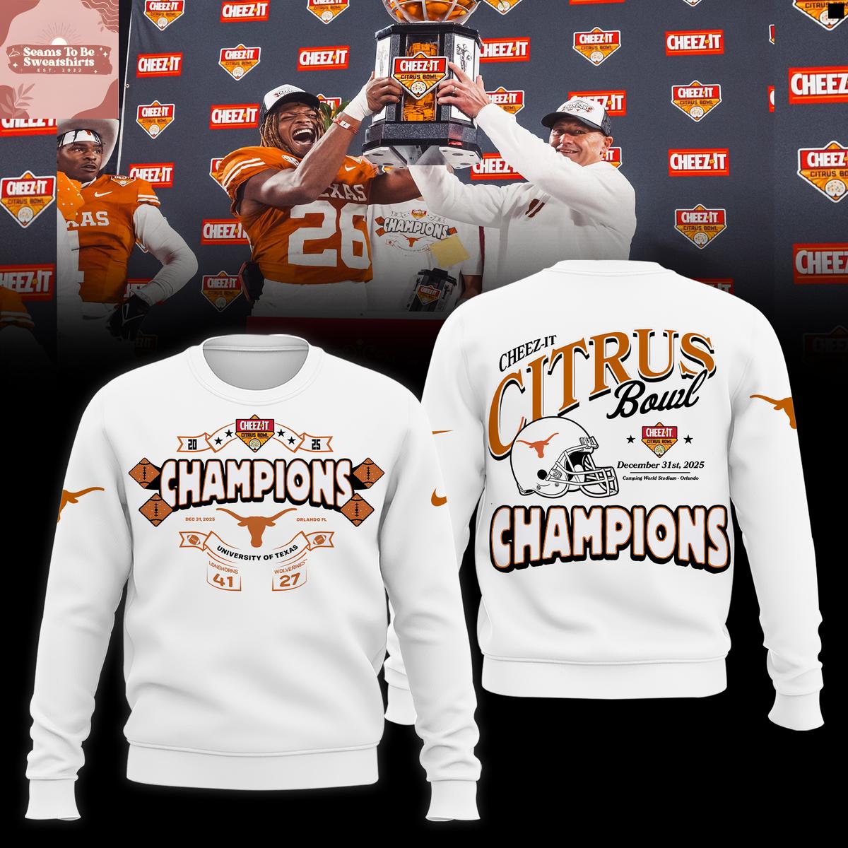 Texas Longhorns Cheez-It Citrus Bowl Champions 2025 White Hoodie Shirt