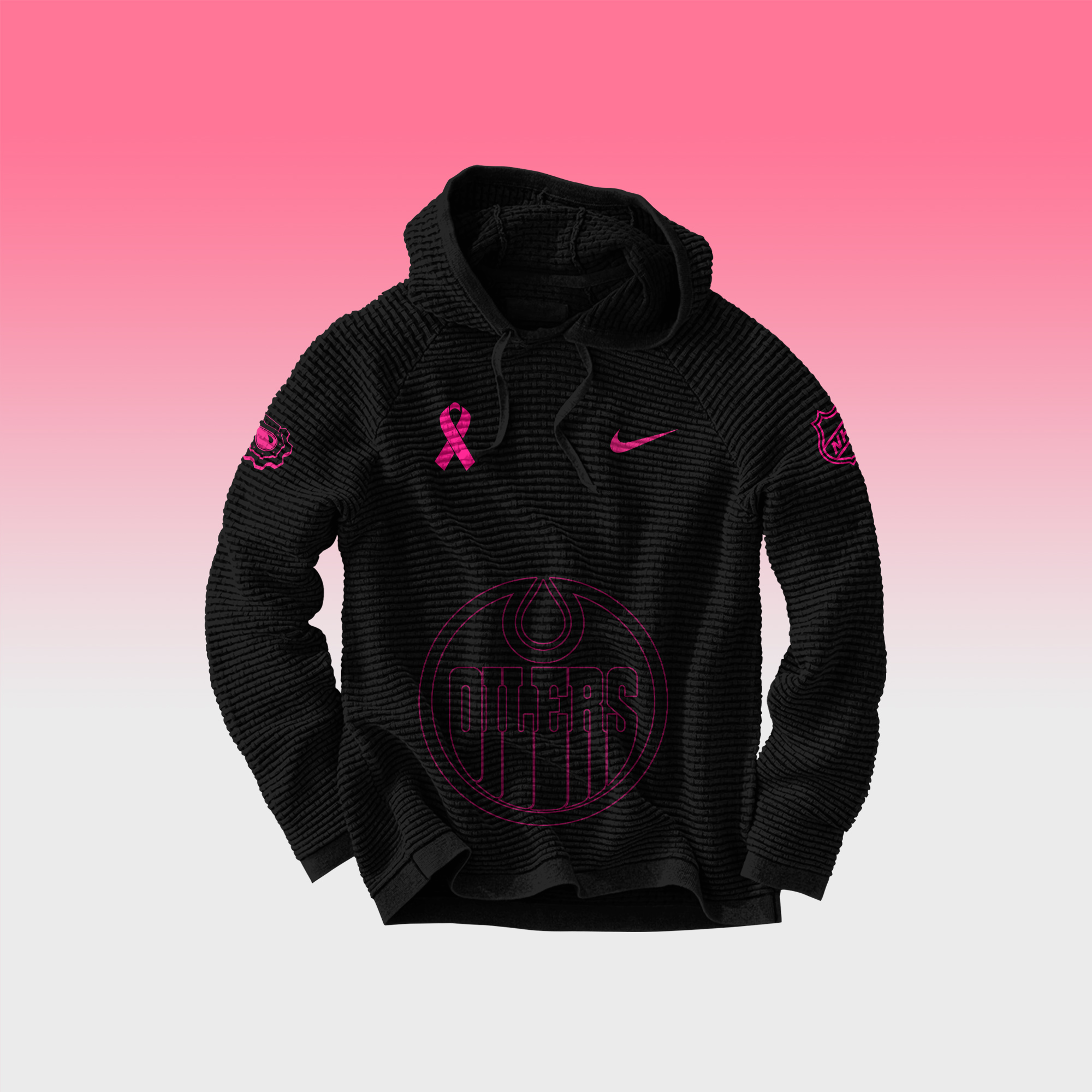 Unisex Edmonton Oilers NHL Breast Cancer Awareness Month Waffle Hoodie