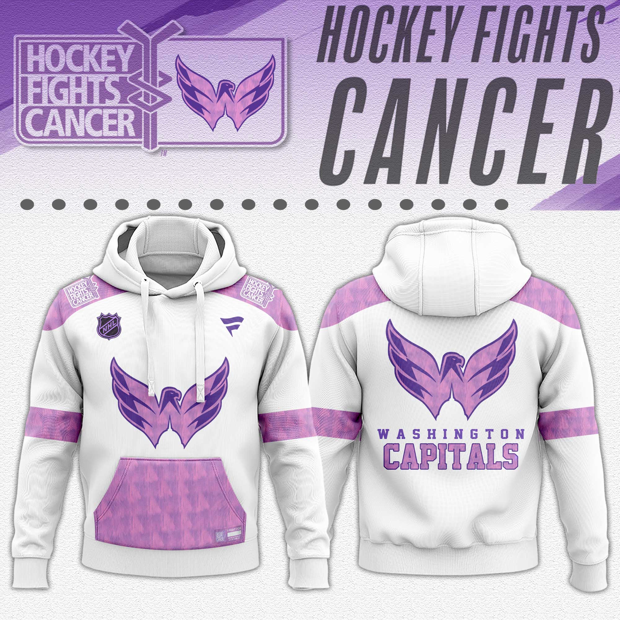 Washington Capitals x Hockey Fights Cancer White Hoodie 2024
