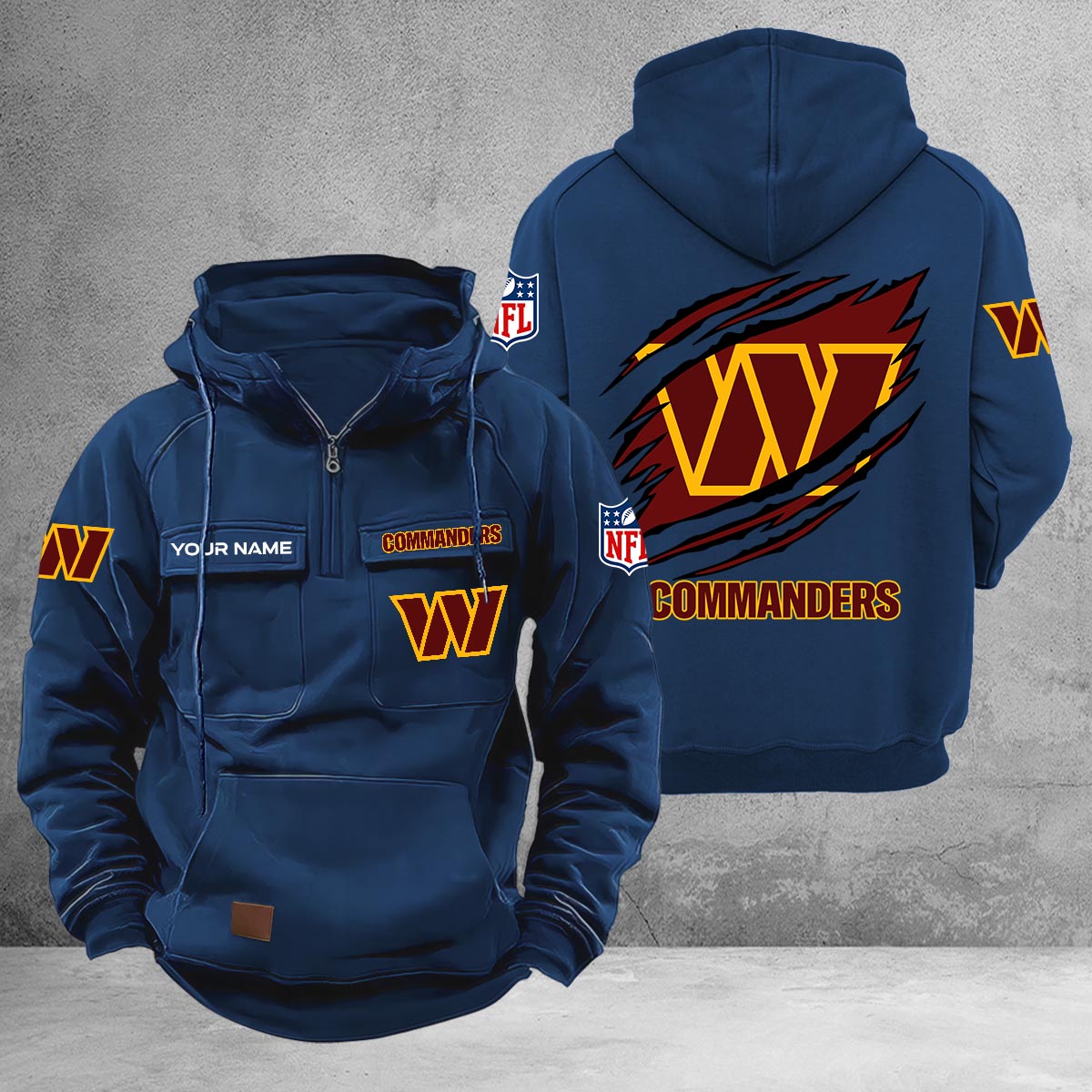 Washington Commanders Multi-Pockets Zip-Up Hoodie