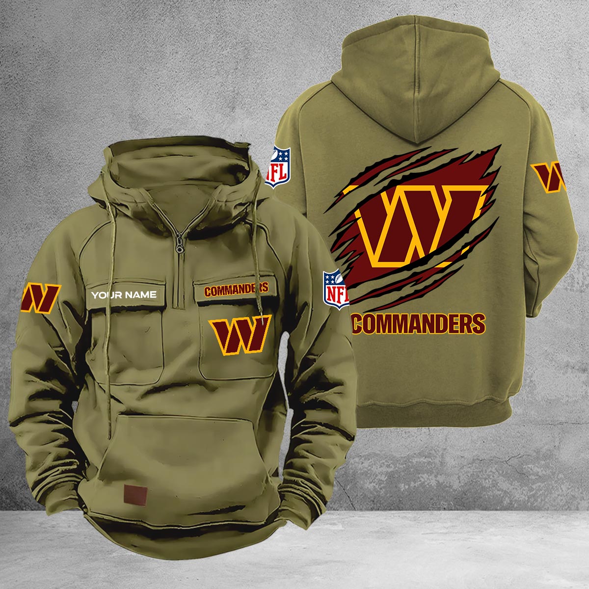 Washington Commanders Multi-Pockets Zip-Up Hoodie