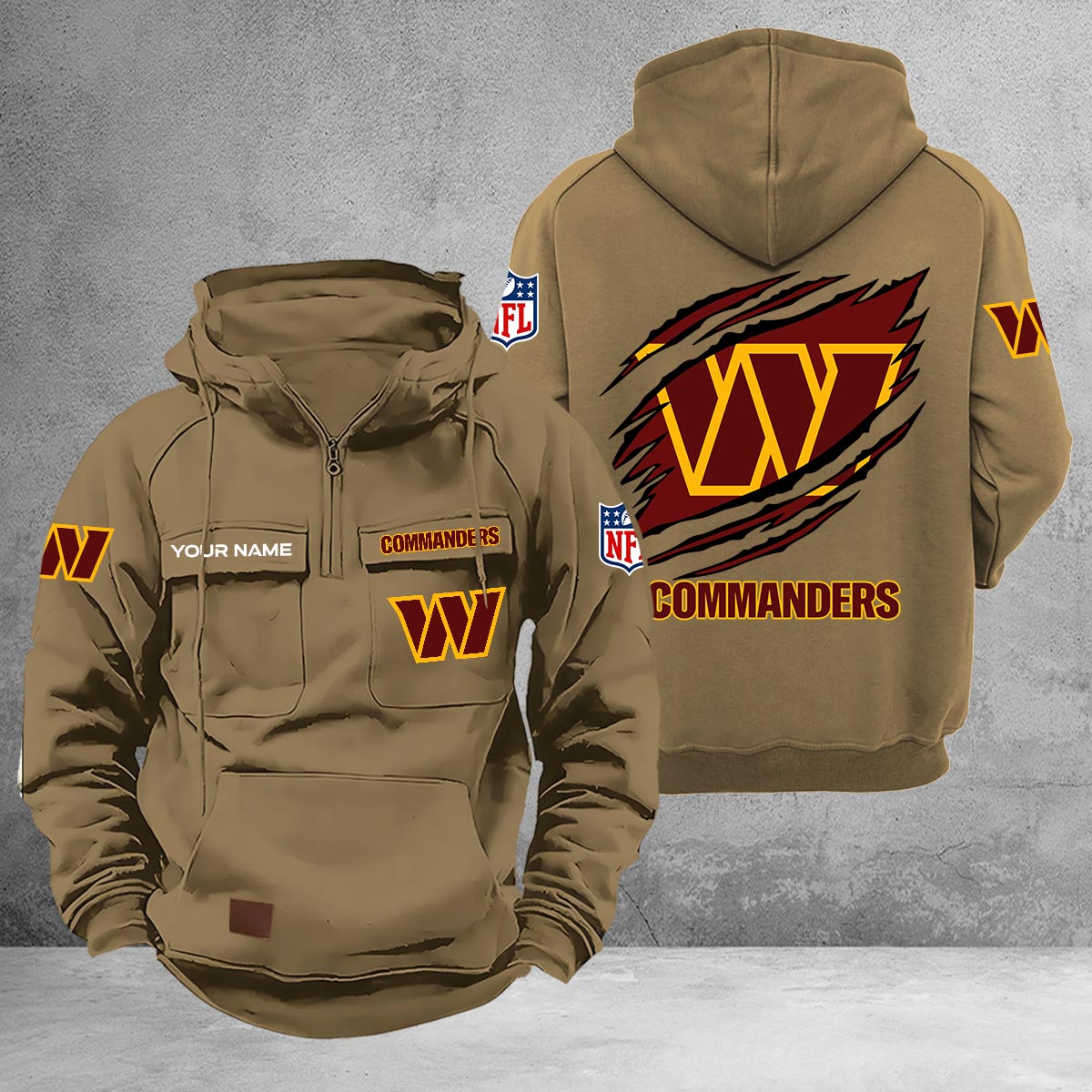Washington Commanders Multi-Pockets Zip-Up Hoodie