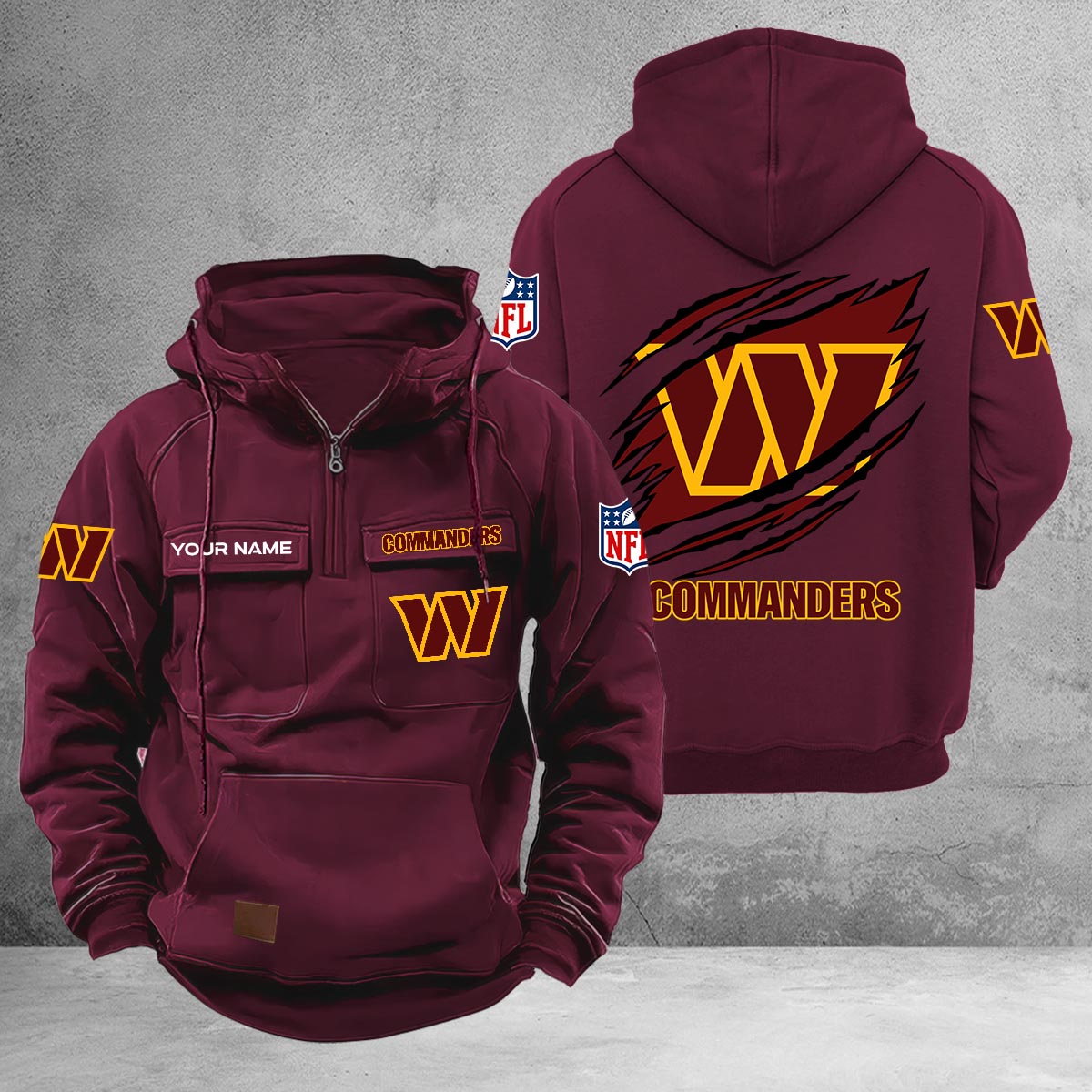 Washington Commanders Multi-Pockets Zip-Up Hoodie