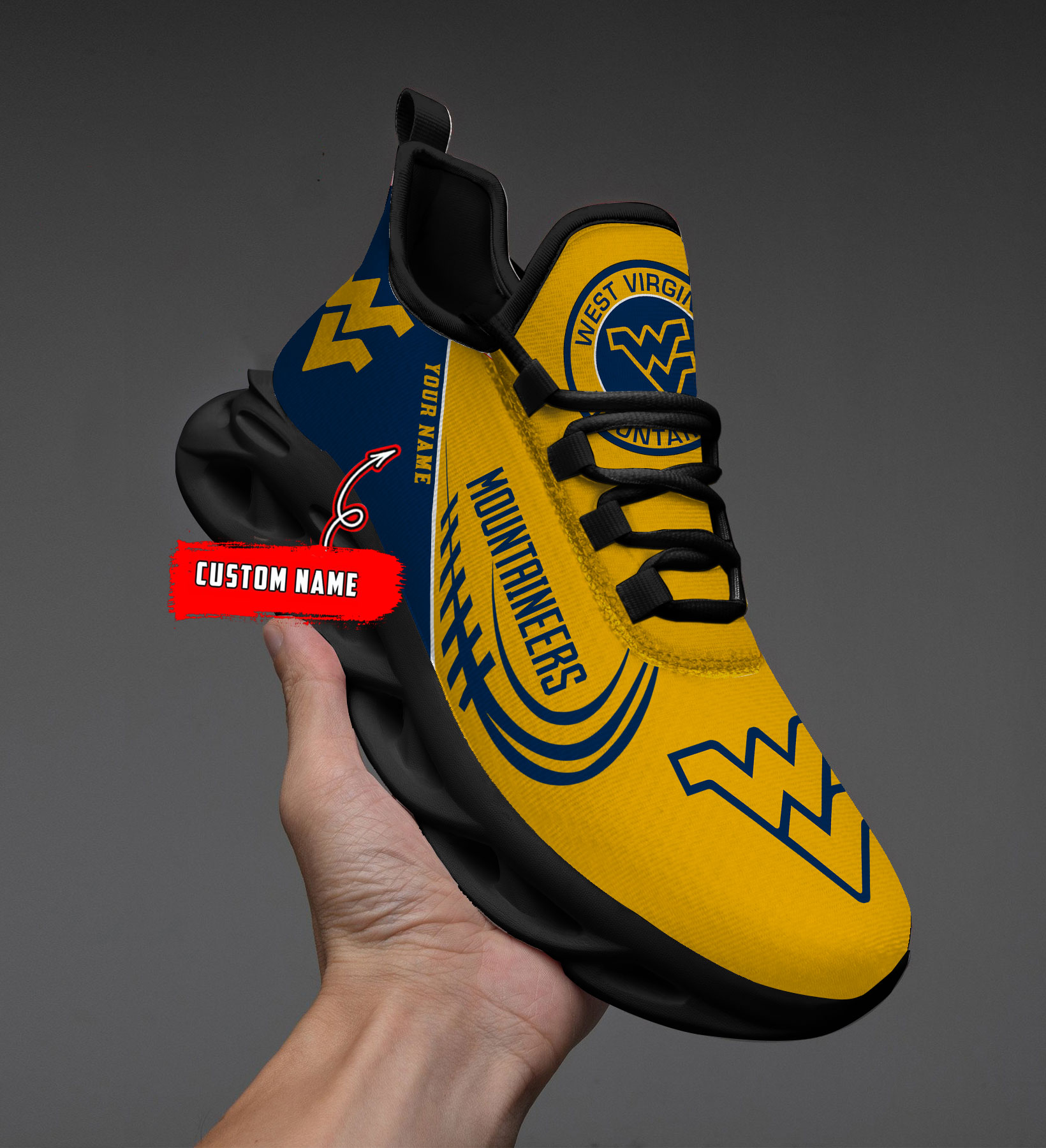 West Virginia Mountaineers PERSONALIZED MAX SOUL SHOES T1