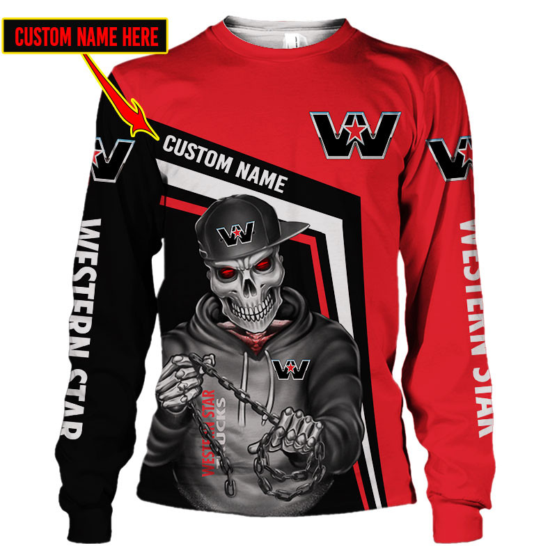 Western Star Skull Tshirt, sweatshirt, Polo, Hawaiian, Hoodie 3D Apparel Full Printing Custom Name