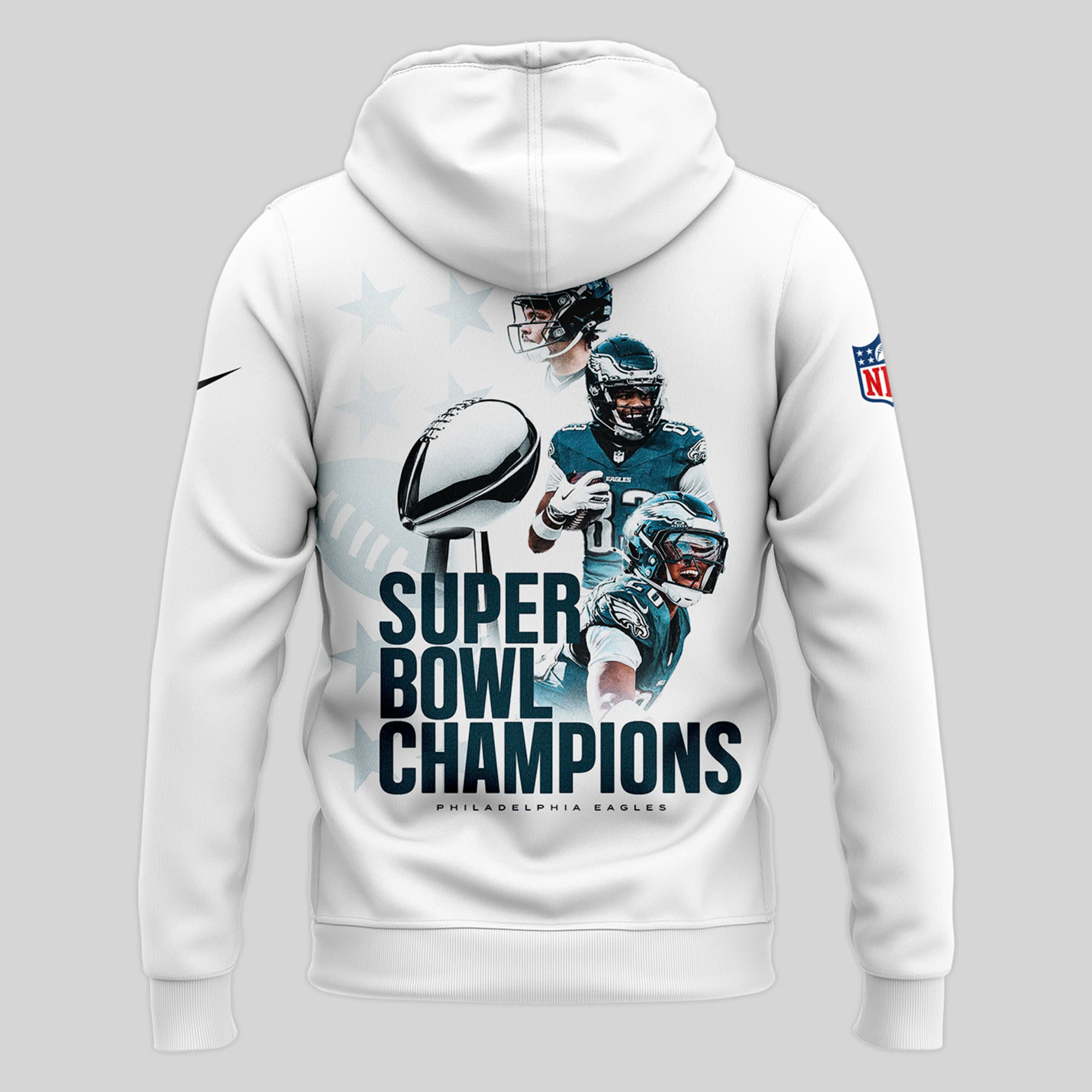 White Philadelphia Eagles 2025 Super Bowl Champions Hoodie