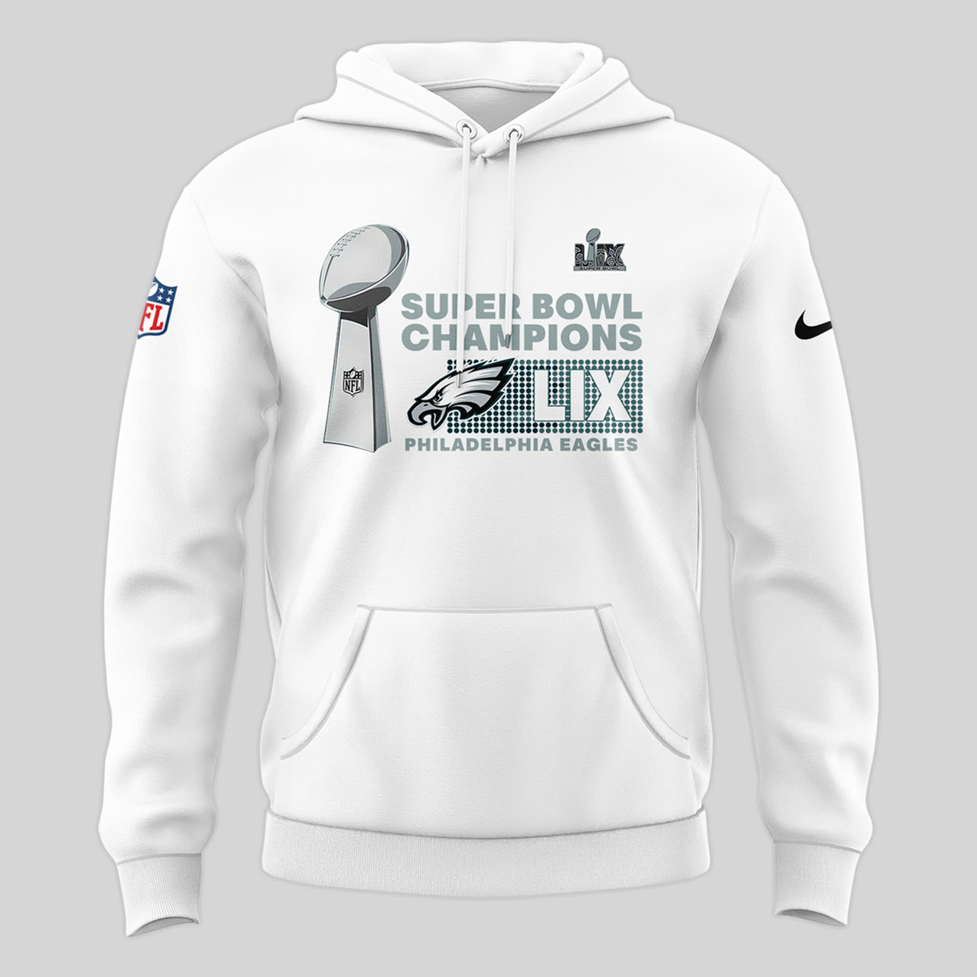 White Philadelphia Eagles 2025 Super Bowl Champions Premium Pullover Hoodie