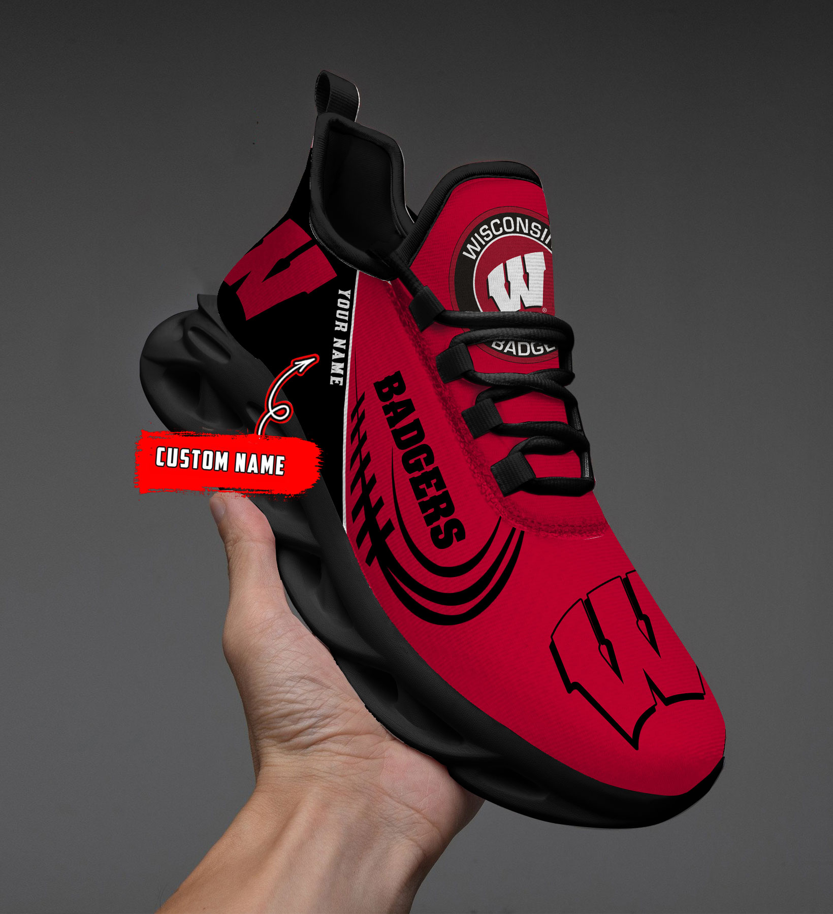 Wisconsin Badgers PERSONALIZED MAX SOUL SHOES T1