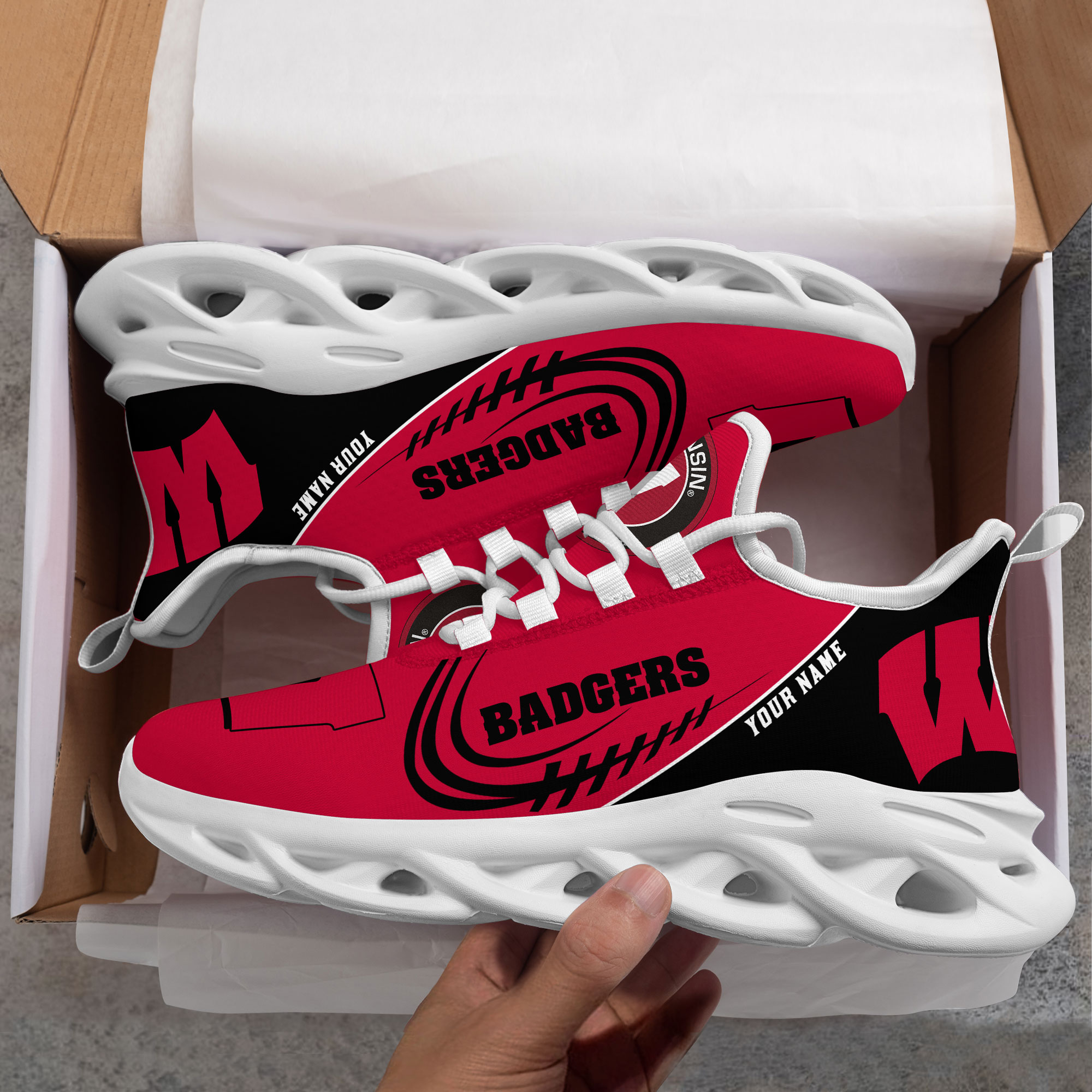 Wisconsin Badgers PERSONALIZED MAX SOUL SHOES T1