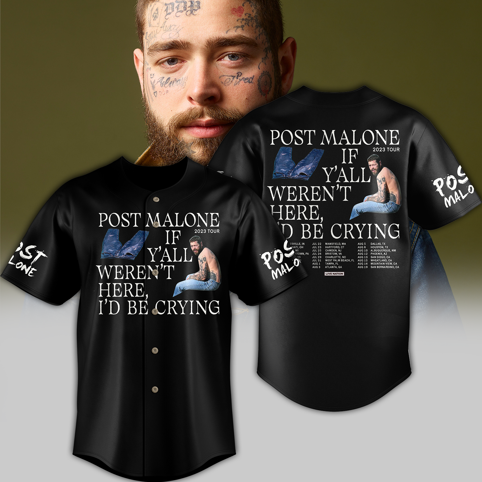 Z Post Malone Tour 2023 Baseball Jersey