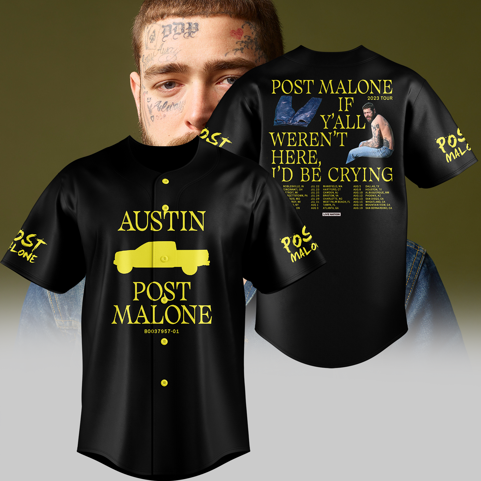 Z Post Malone Tour 2023 Baseball Jersey