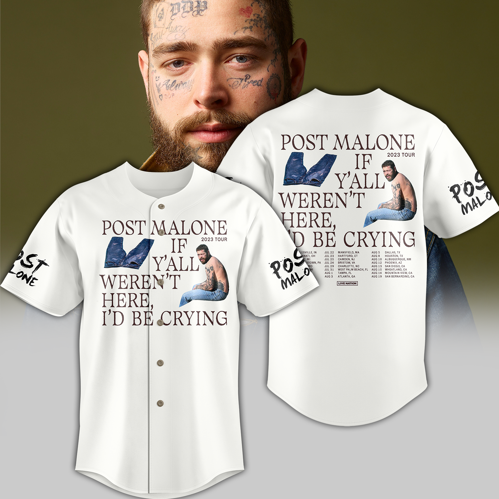 Z Post Malone Tour 2023 Baseball Jersey
